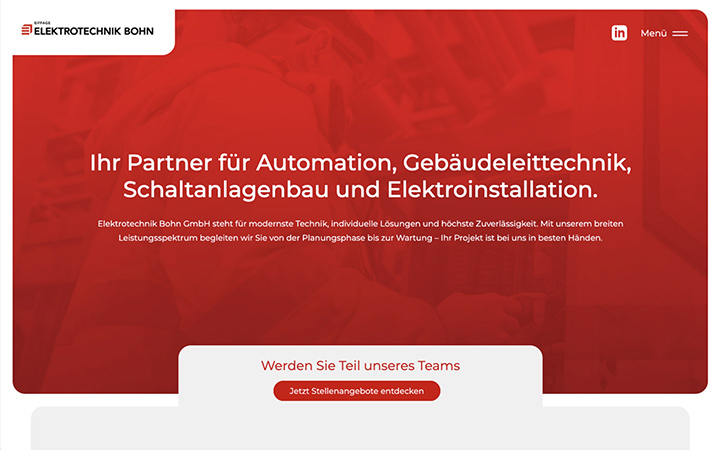 Elektrotechnik Bohn Website – Startseiten-Design